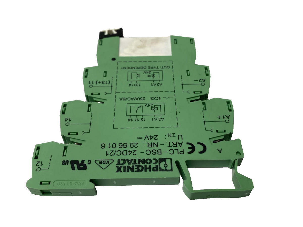 PLC-BSC-24DC/21, 2966016, & 2961105 | Phoenix Contact PLC-BSC-24DC/21 Relay Base 2966016 w/ 2961105 Relay - Used - Maverick Industrial Sales