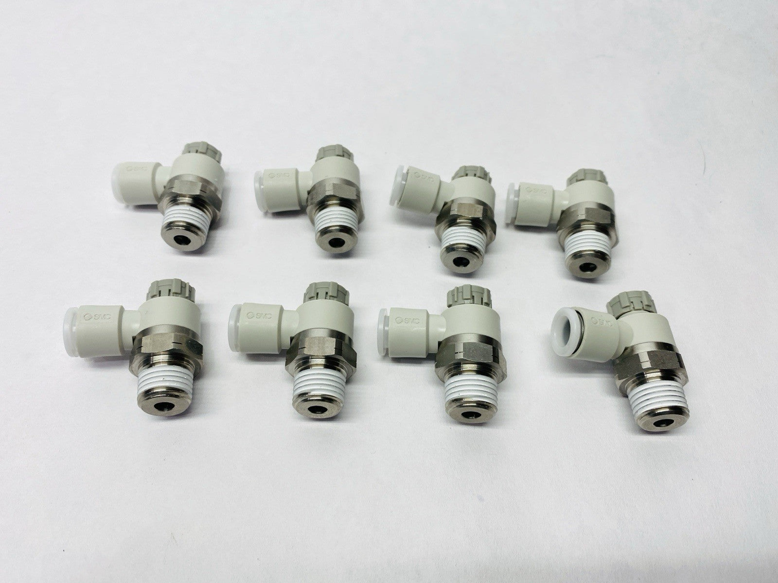 SMC AS2201FG-02-08SA Pneumatic Speed Control w/ Fitting 1/4 LOT OF 8 - Maverick Industrial Sales