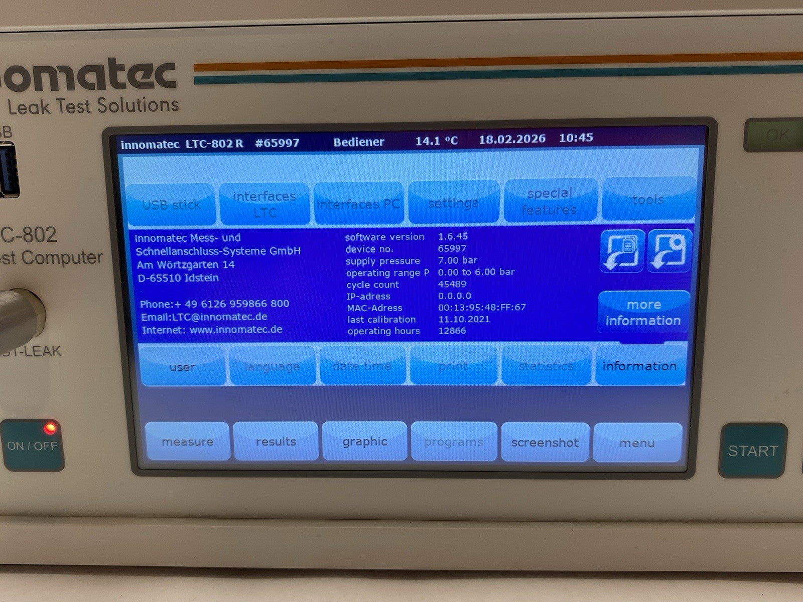 Innomatec LTC-802 Single Channel Leak Test Computer, Configurable - Maverick Industrial Sales