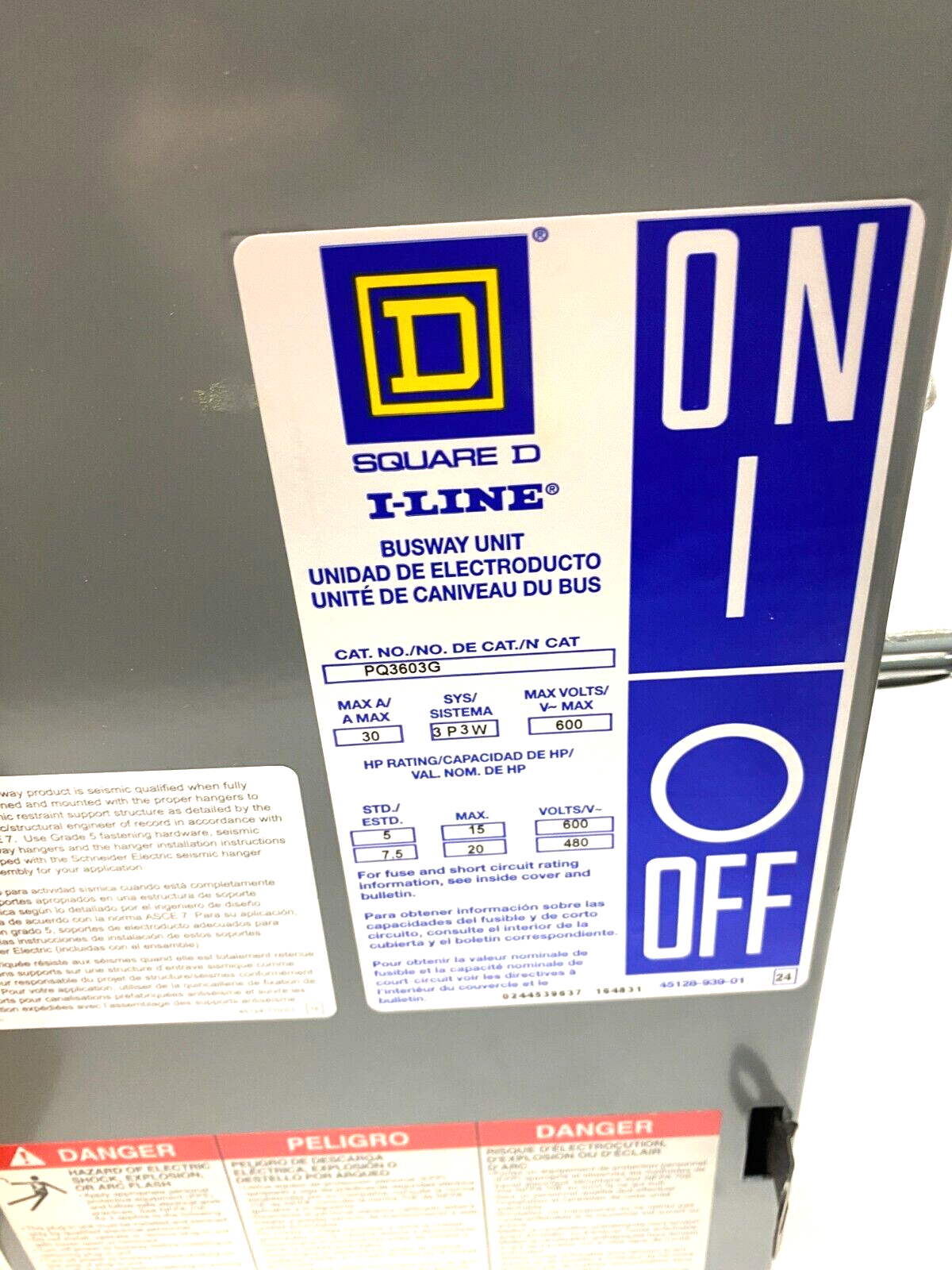 Square D PQ3603G I-LINE Fusible Busway Plug-In Unit 3-Phase 30A 600V - Maverick Industrial Sales