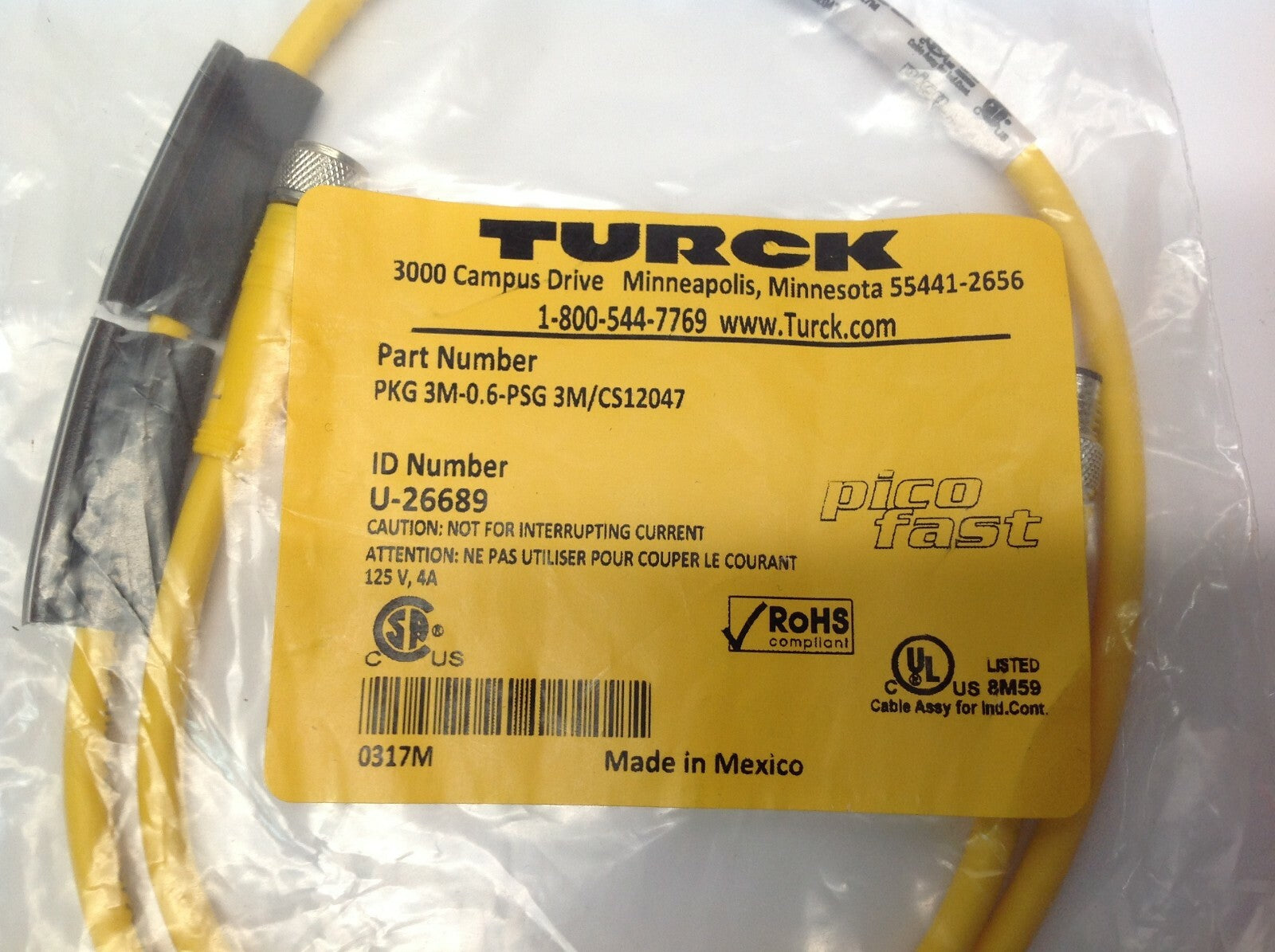 Turck PKG 3M-0.6-PSG 3M/CS12047 Picofast Cordset U-26689 - Maverick Industrial Sales