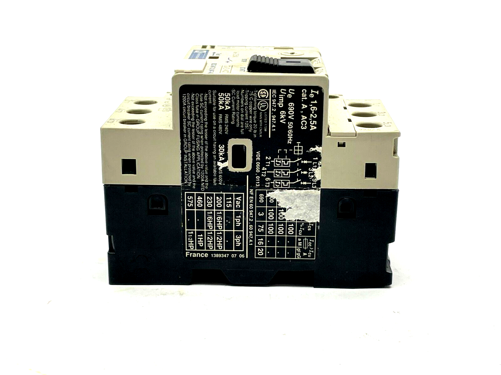 Telemecanique GV2-M07 Motor Circuit Breaker 1.6-2.5A w/ GV2-AN11 Auxiliary Block - Maverick Industrial Sales