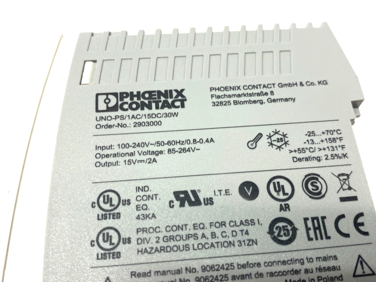 Phoenix Contact UNO-PS/1AC/15DC/30W Power Supply, Primary Switched 2903000 - Maverick Industrial Sales