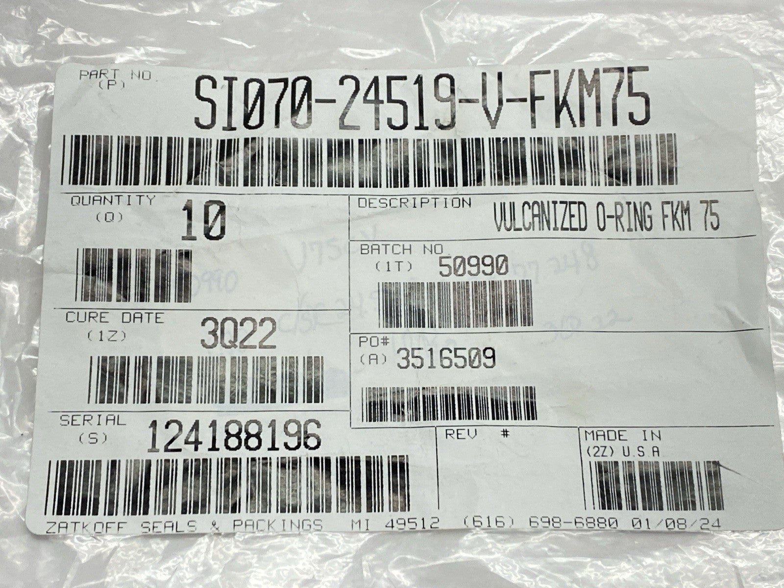 SI070-24519-V-FKM75 | Vulcanized O-Ring FKM-75 LOT OF 9 - New – Open box - Maverick Industrial Sales