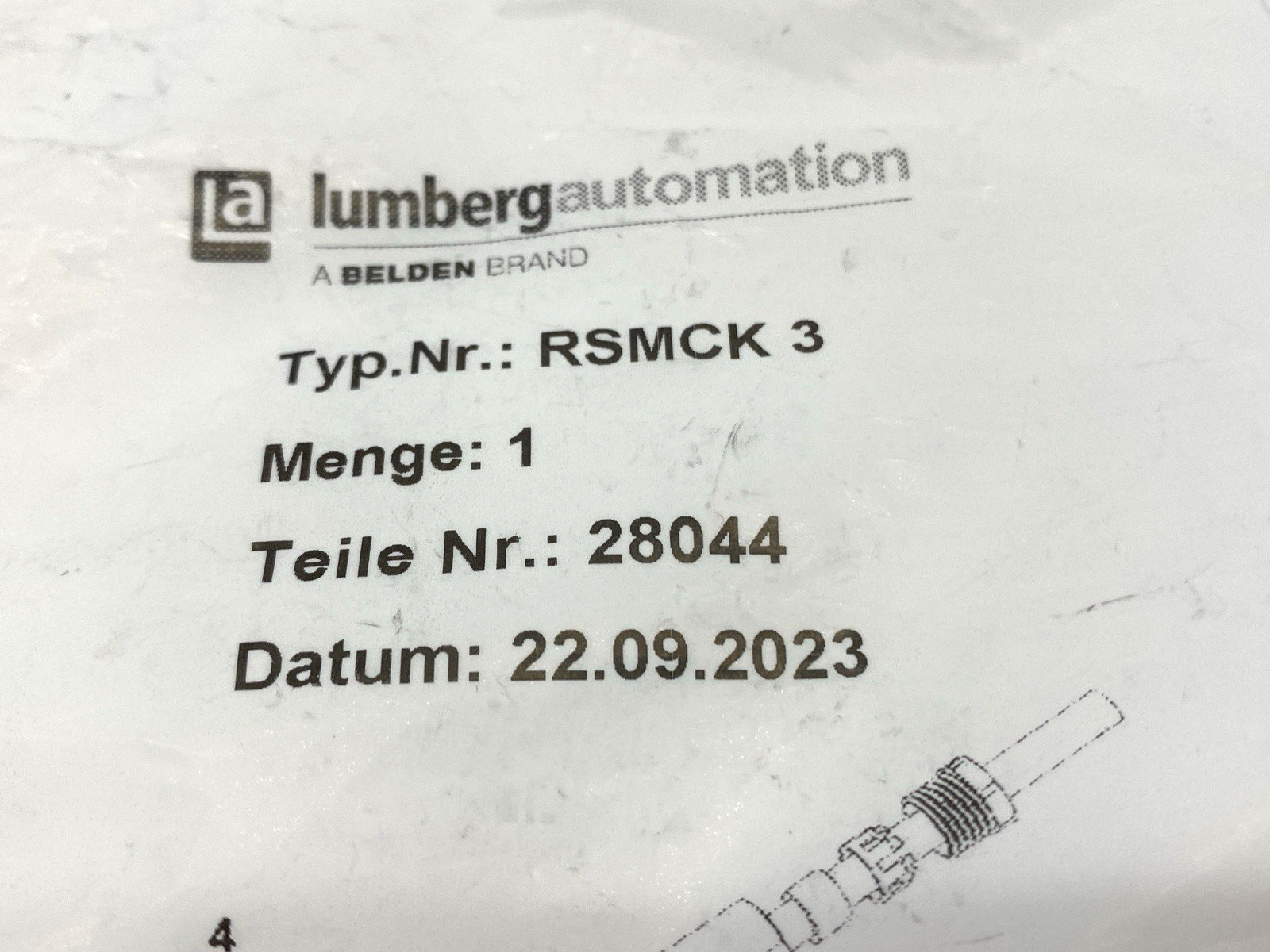 Lumberg Automation RSMCK 3 Connector 3-Pole M8 28044 - Maverick Industrial Sales