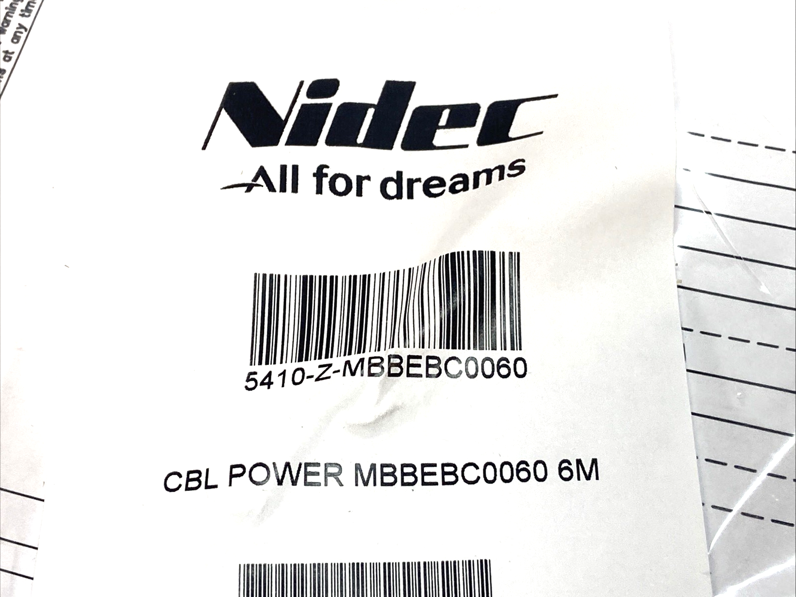 Nidec MBBEBC0060 Motor Power Cable 6m - Maverick Industrial Sales