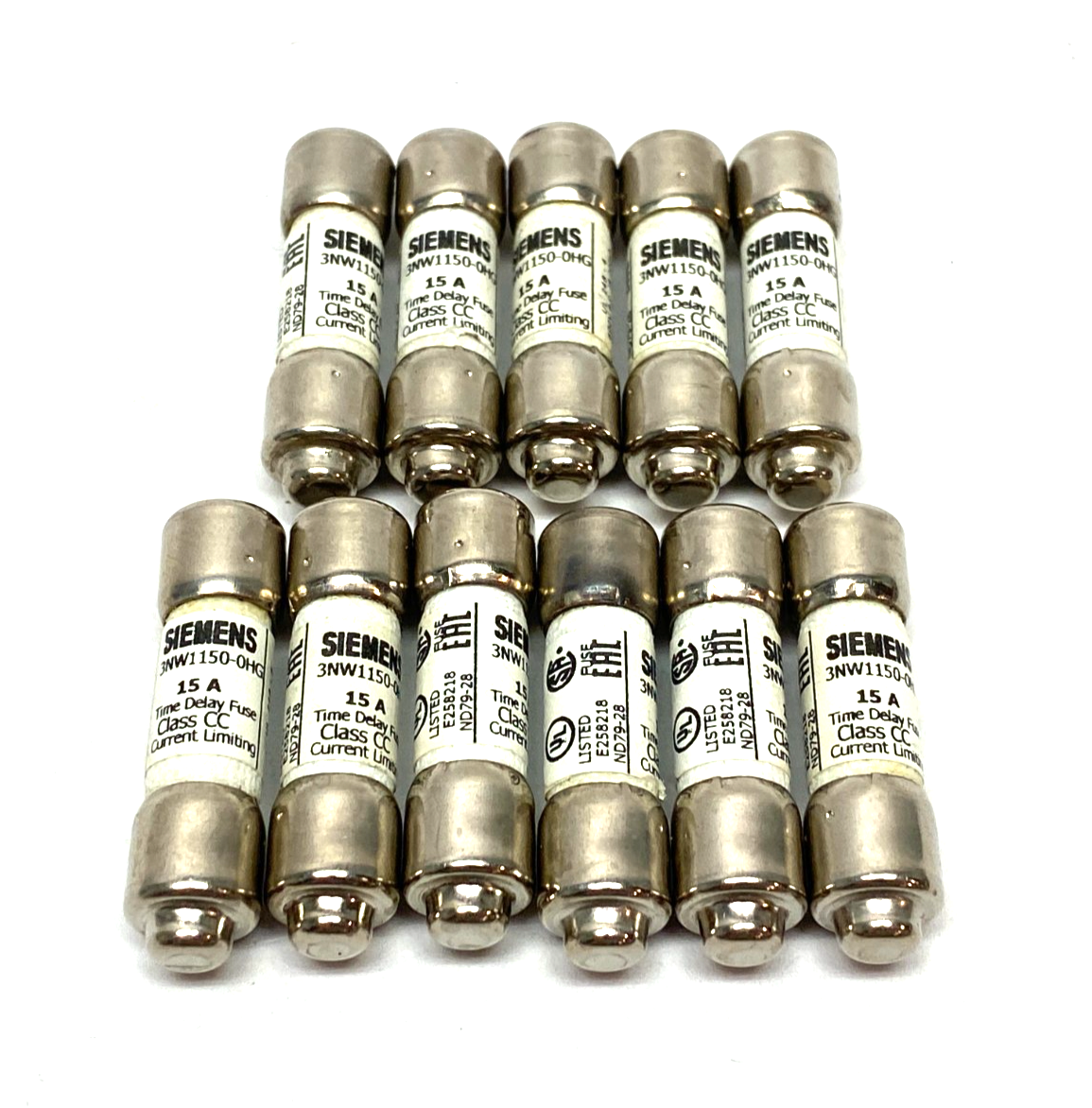 Siemens 3NW1150-0HG SENTRON Cylindrical Fuse, 15A, Slow-Blow, LOT OF 11 - Maverick Industrial Sales