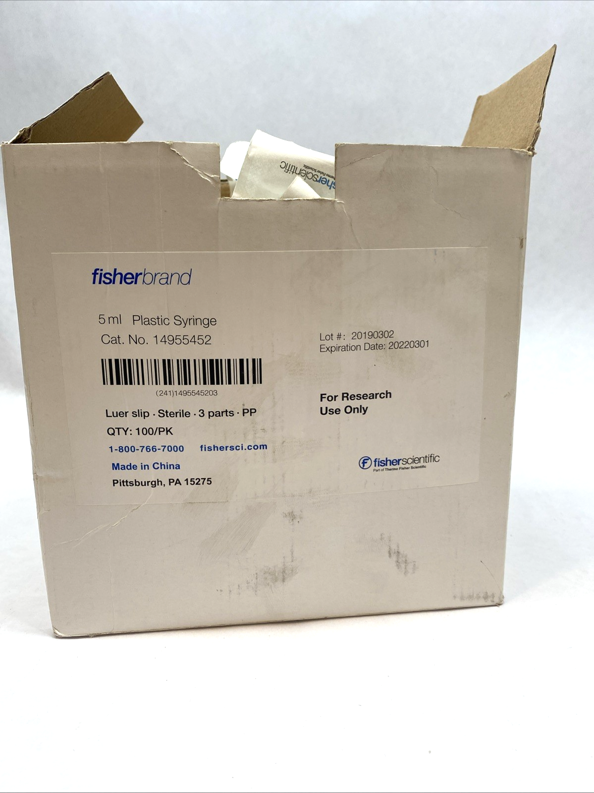 Fisher Scientific 100559 5 mL Sterile Plastic Luer Slip Syringe LOT 100 - Maverick Industrial Sales