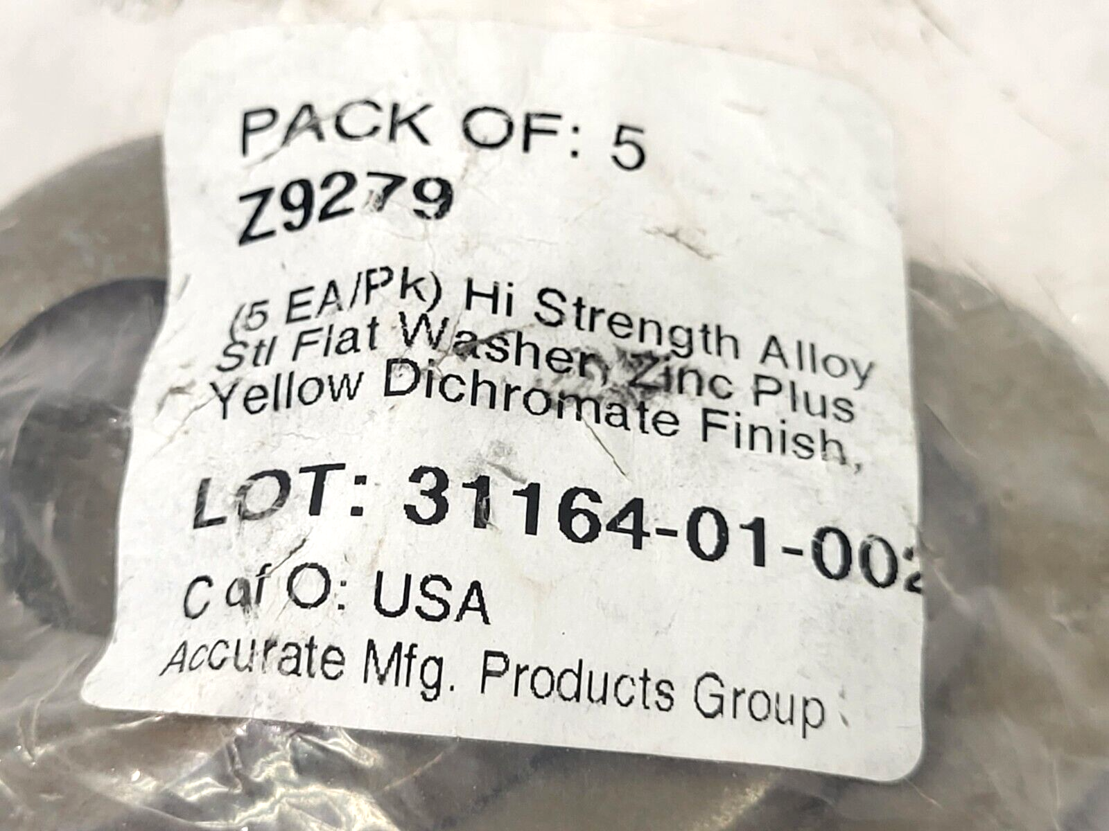 Accurate Manufacturing Z9279 High Strength Alloy Flat Washer LOT OF 5 - Maverick Industrial Sales