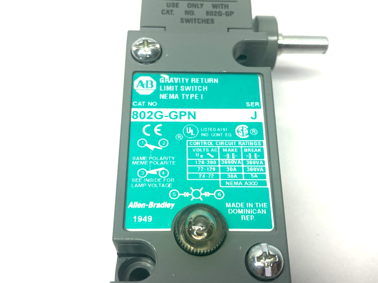 Allen Bradley 802G-GPN Ser. J Gravity Return Limit Switch NEMA Type 1 - Maverick Industrial Sales