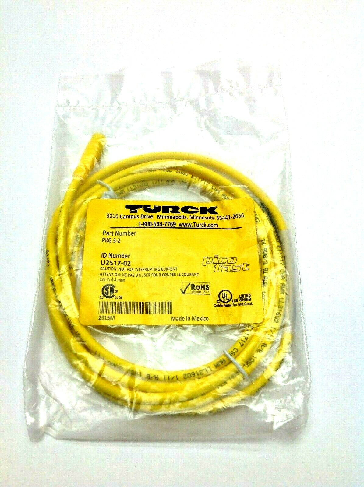 Turck PKG 3-2 Single Ended Female M8 Picofast U2517-02 - Maverick Industrial Sales
