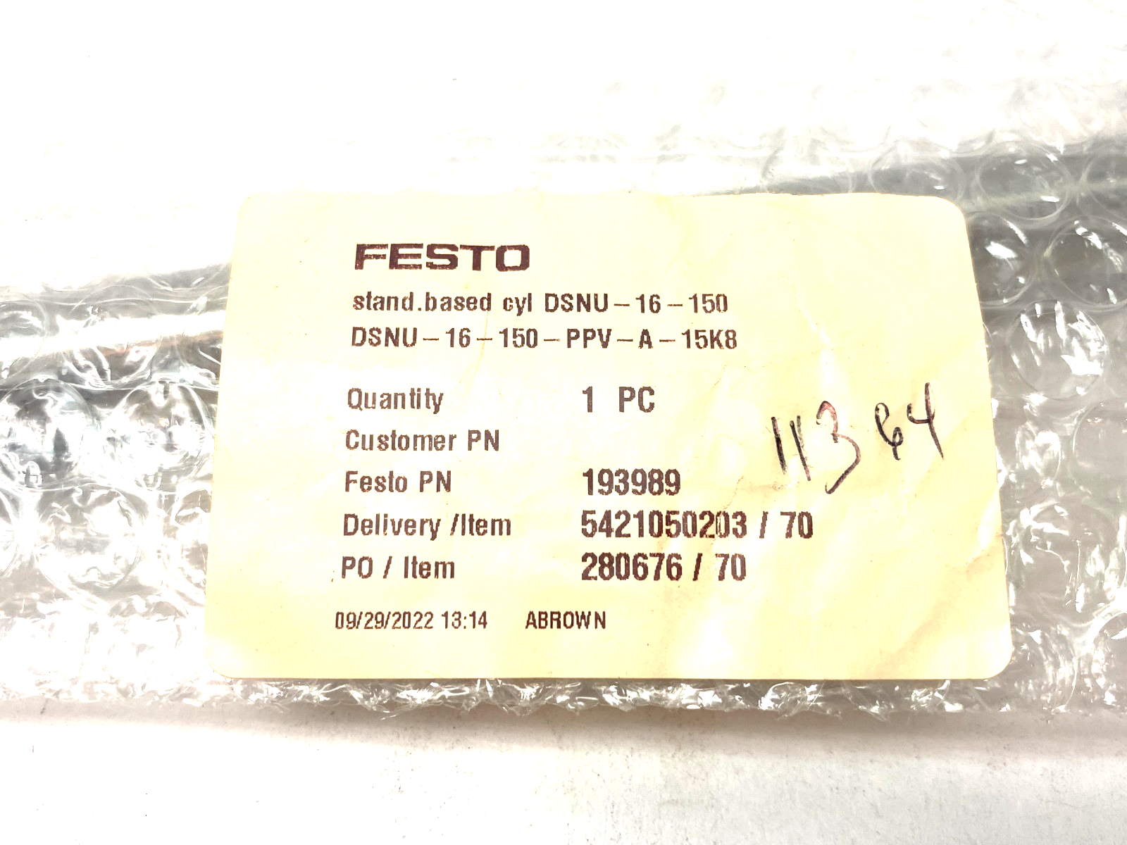 Festo DSNU-16-150-PPV-A-15K8 Round-Body ISO Cylinder 150mm Stroke 193989 - Maverick Industrial Sales