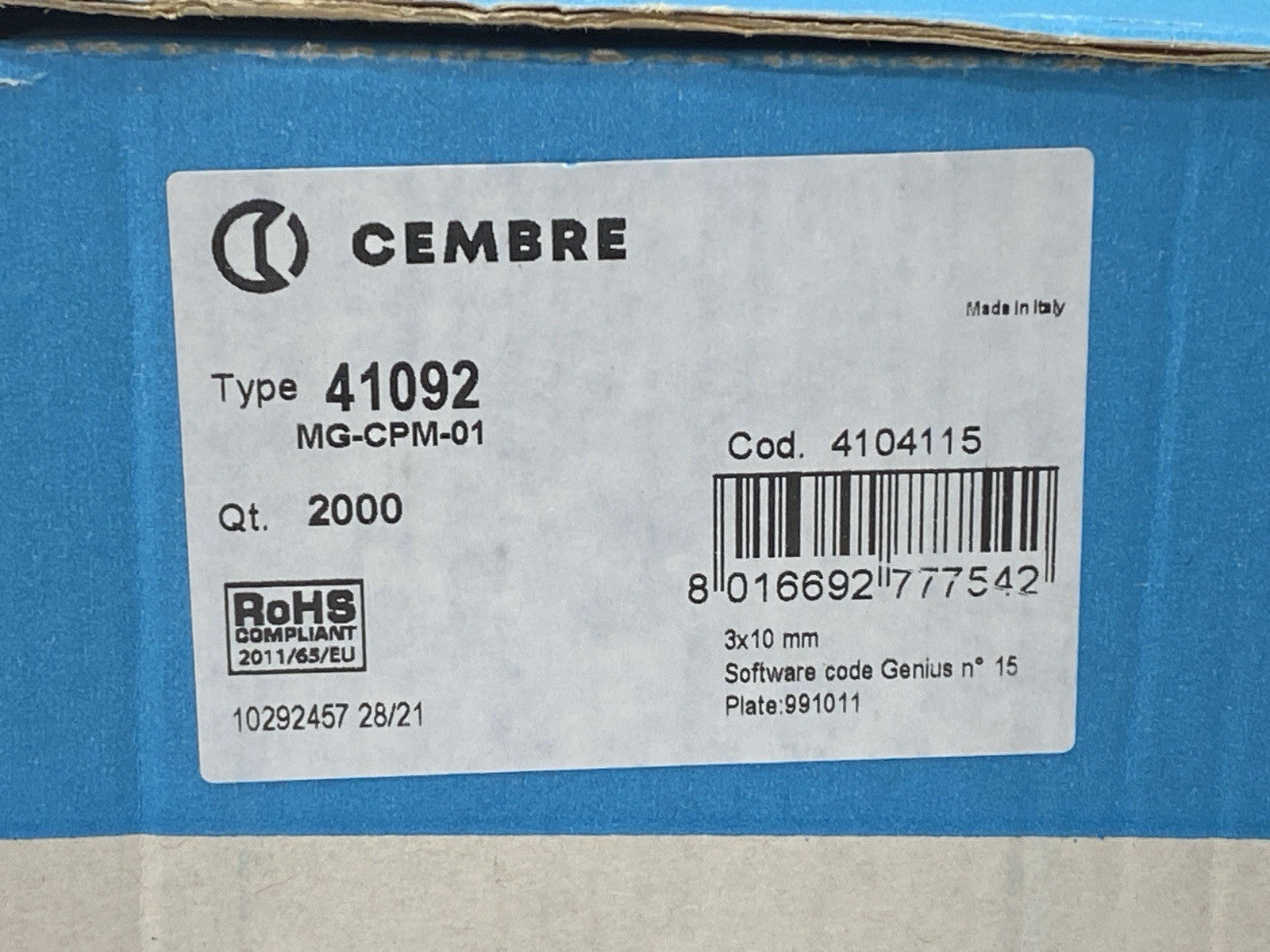 Cembre 41092 Terminal Marker Tag MG-CPM-01 QTY OF 2000 - Maverick Industrial Sales