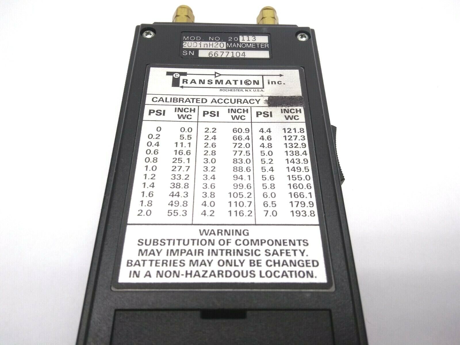 20113 | Transmation Inc. Model 20 Manometer T-Gauge - Used - Maverick Industrial Sales