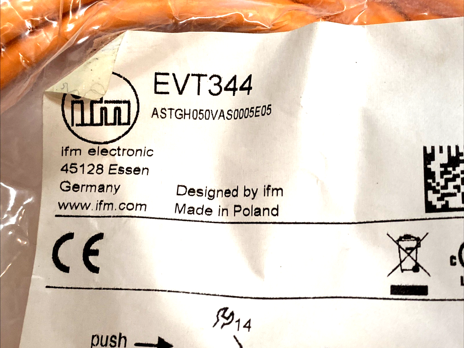 EVT344 | IFM M12 Male Cordset 5m PVC Orange IP69K - New - Maverick Industrial Sales