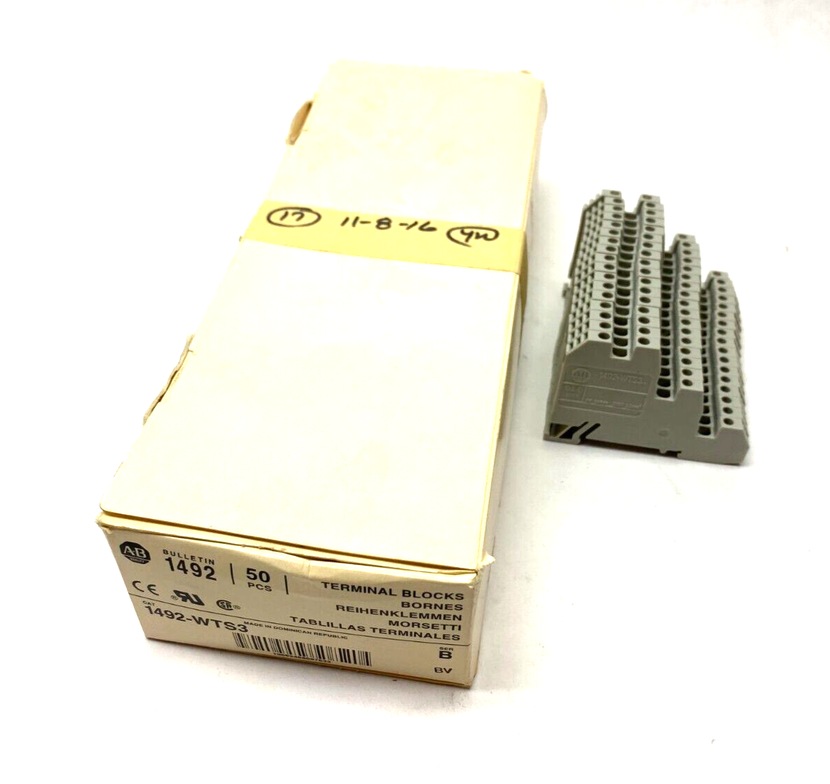 Allen Bradley 1492-WTS3 Ser B 3-Stage Feed-Through Terminal Block Gray BOX OF 17 - Maverick Industrial Sales