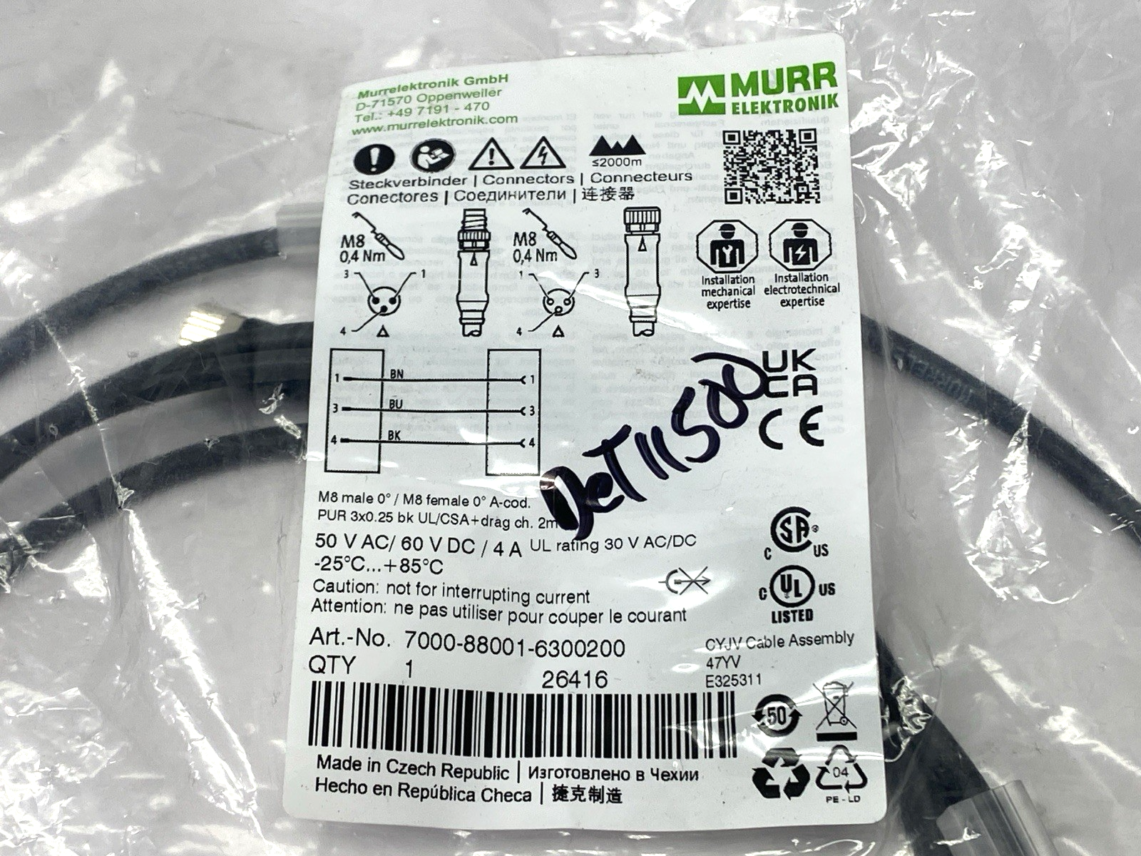 Murrelektronik 7000-88001-6300200 Double-Ended Cordset Male to Female M8 2m - Maverick Industrial Sales