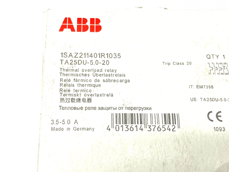 ABB 1SAZ211401R1035 Thermal Overload Relay Trip Class 20 TA25DU-5.0-20 - Maverick Industrial Sales