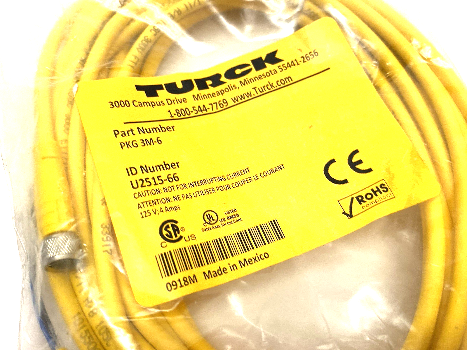 Turck PKG 3M-6 Single Ended Sensor/Actuator Cordset U2515-66 - Maverick Industrial Sales