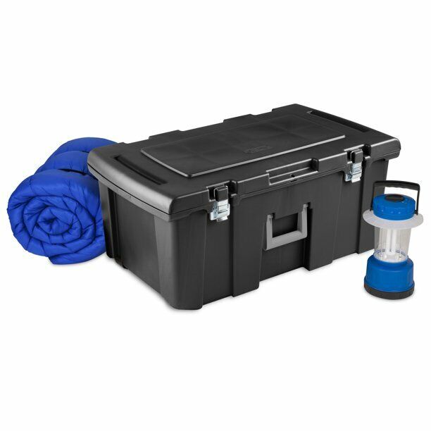 Sterilite 1842 Wheeled Storage Tote Black 31-1/4" x 17-5/8" x 13-7/8" Footlocker - Maverick Industrial Sales