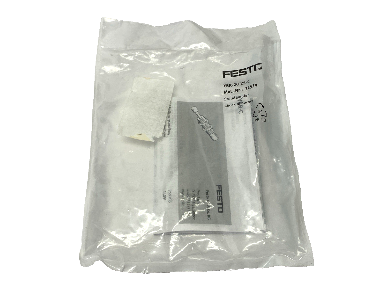Festo YSR-20-25-C Pneumatic Shock Absorber 25mm Stroke 34574 - Maverick Industrial Sales