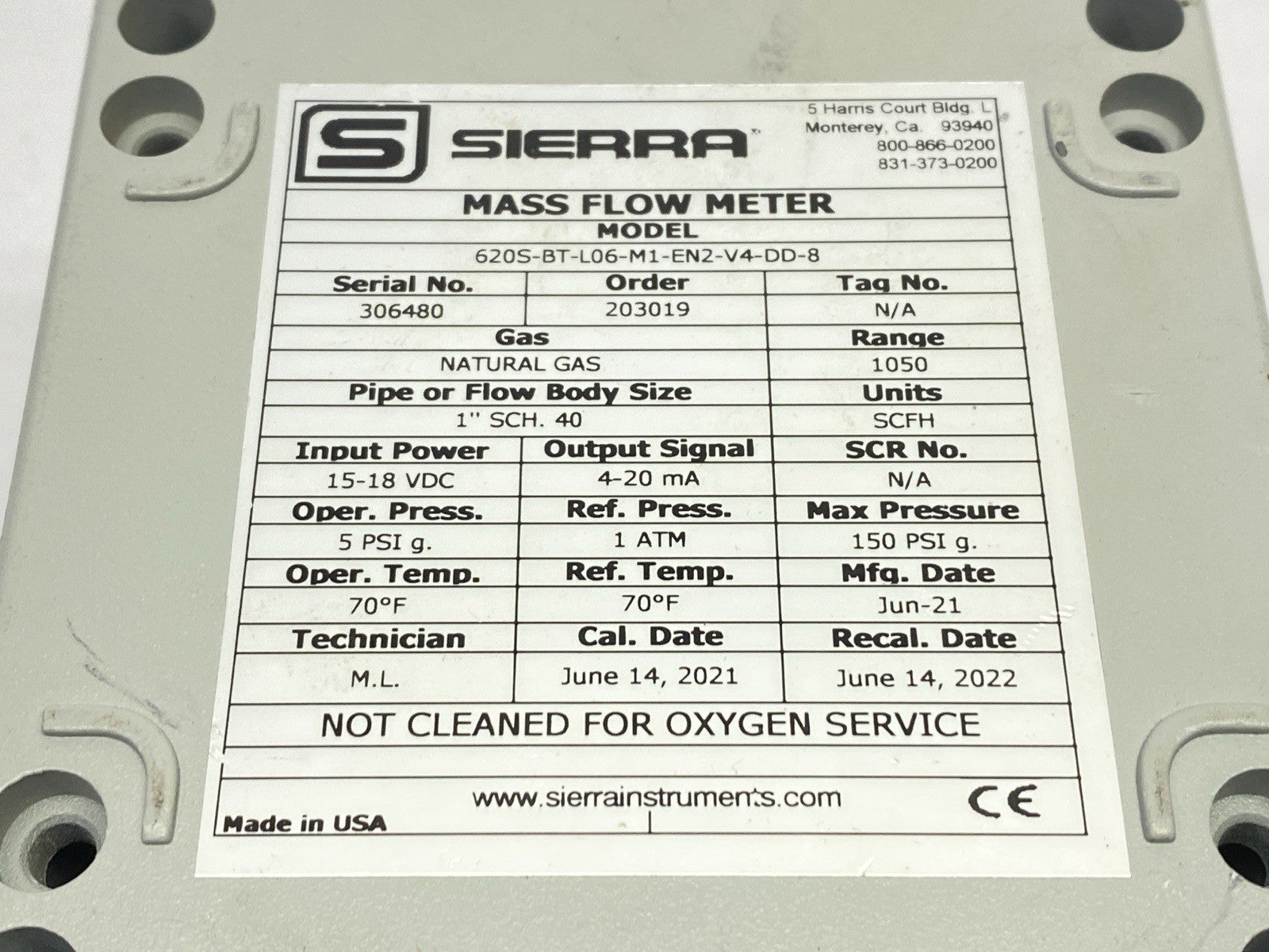 620S-BT-L06-M1-EN2-V4-DD-8 | Sierra BoilerTrak Insertion Thermal Mass Flow Meter - Used - Maverick Industrial Sales