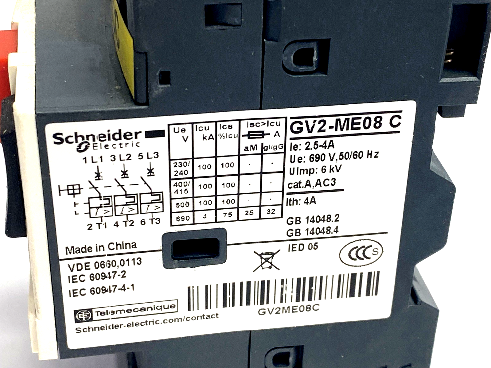 GV2-ME08 C | Schneider Electric TeSys Manual Starter & Protector GV2-ME08C/2.5-4A - Used - Maverick Industrial Sales