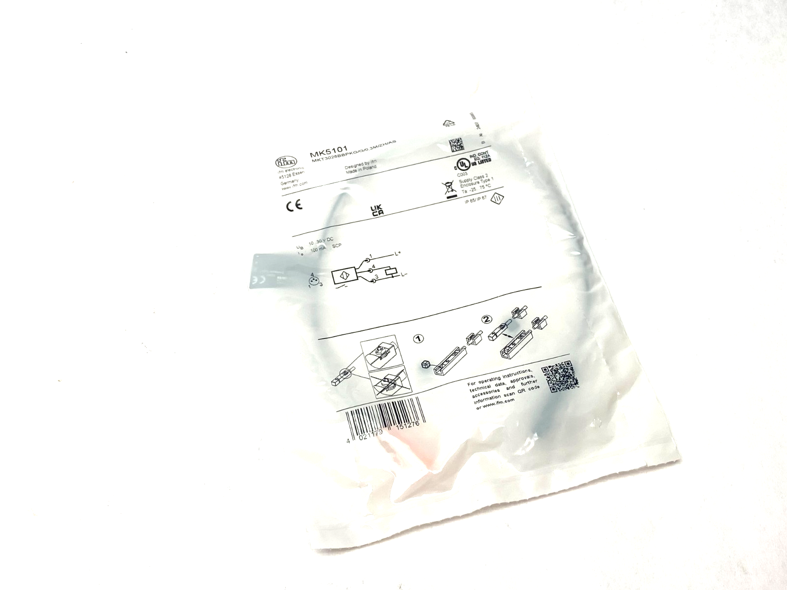 Ifm MK5101 T-Slot Cylinder Sensor PNP 10-30VDC MKT3028BBPKG/G/0,3M/ZH/AS - Maverick Industrial Sales
