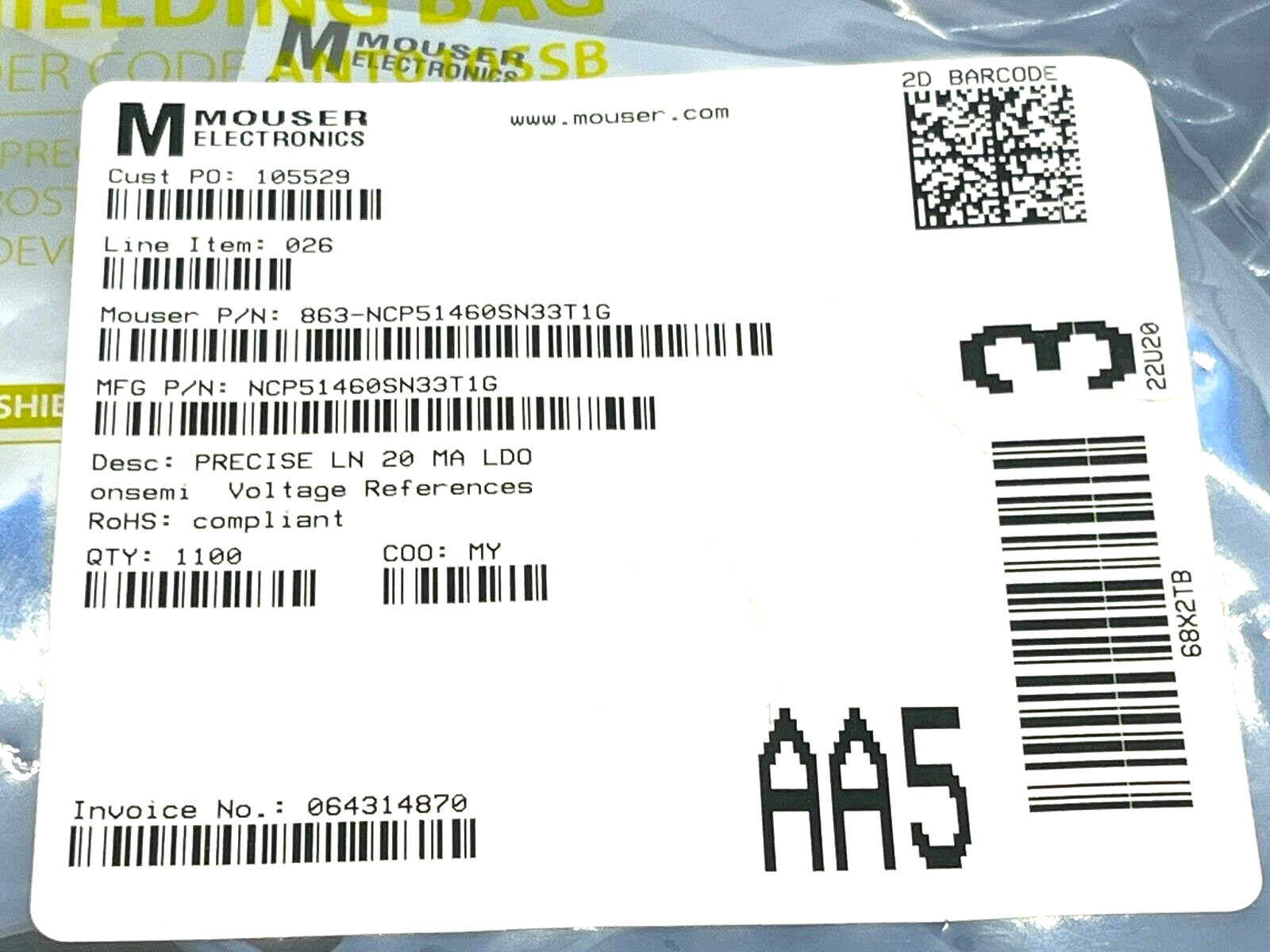 Onsemi NCP51460SN33T1G Voltage References PRECISE LN 20 MA LDO REG 1100QTY - Maverick Industrial Sales