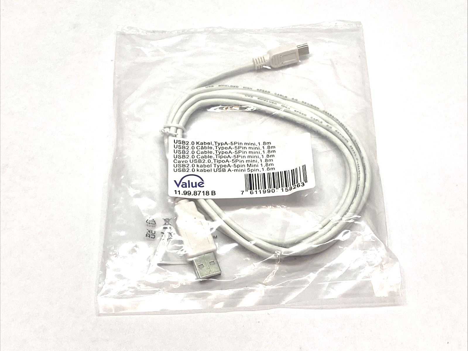Value 11.99.8718B USB 2.0 Type A 5-Pin Cable 1.8m - Maverick Industrial Sales