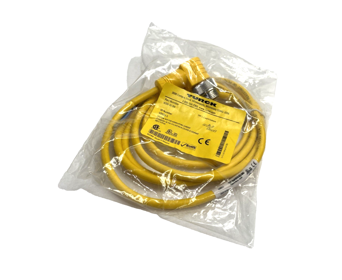 Turck WSM 40-2M Cordset, Male Angled 7/8"-16 4-Pin 2m U2692-1 - Maverick Industrial Sales
