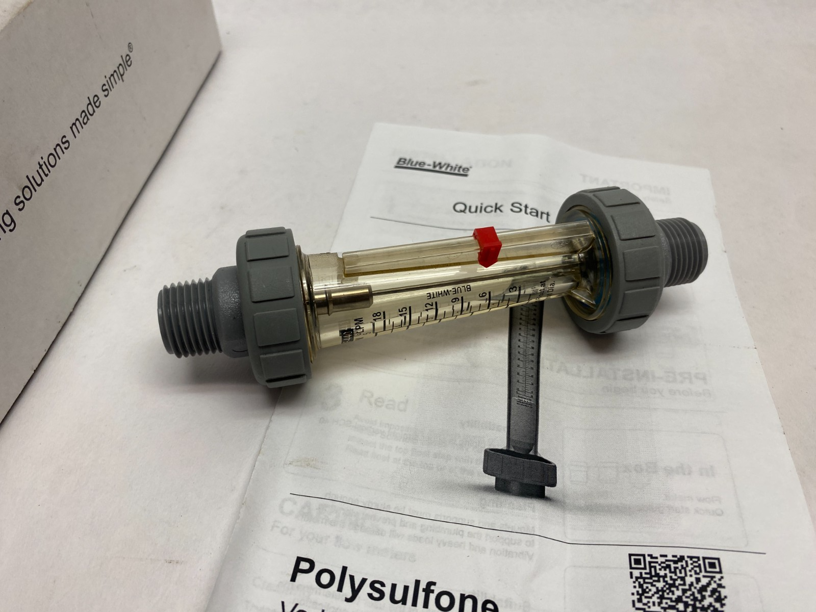 Blue-White F-44500L-8-22Q Polysulfone Variable Area Flow Meter 1/2" MNPT - Maverick Industrial Sales