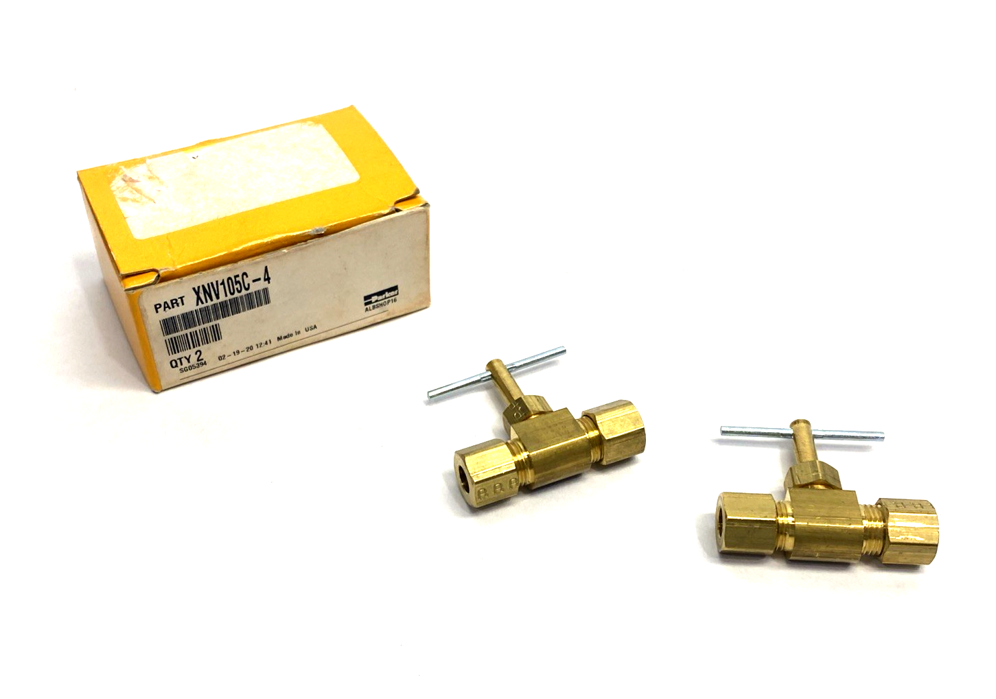 NV105C-4 | Parker Brass Needle Valve, 1/4" Tube O.D. Compression X 2-PK - New – Open box - Maverick Industrial Sales