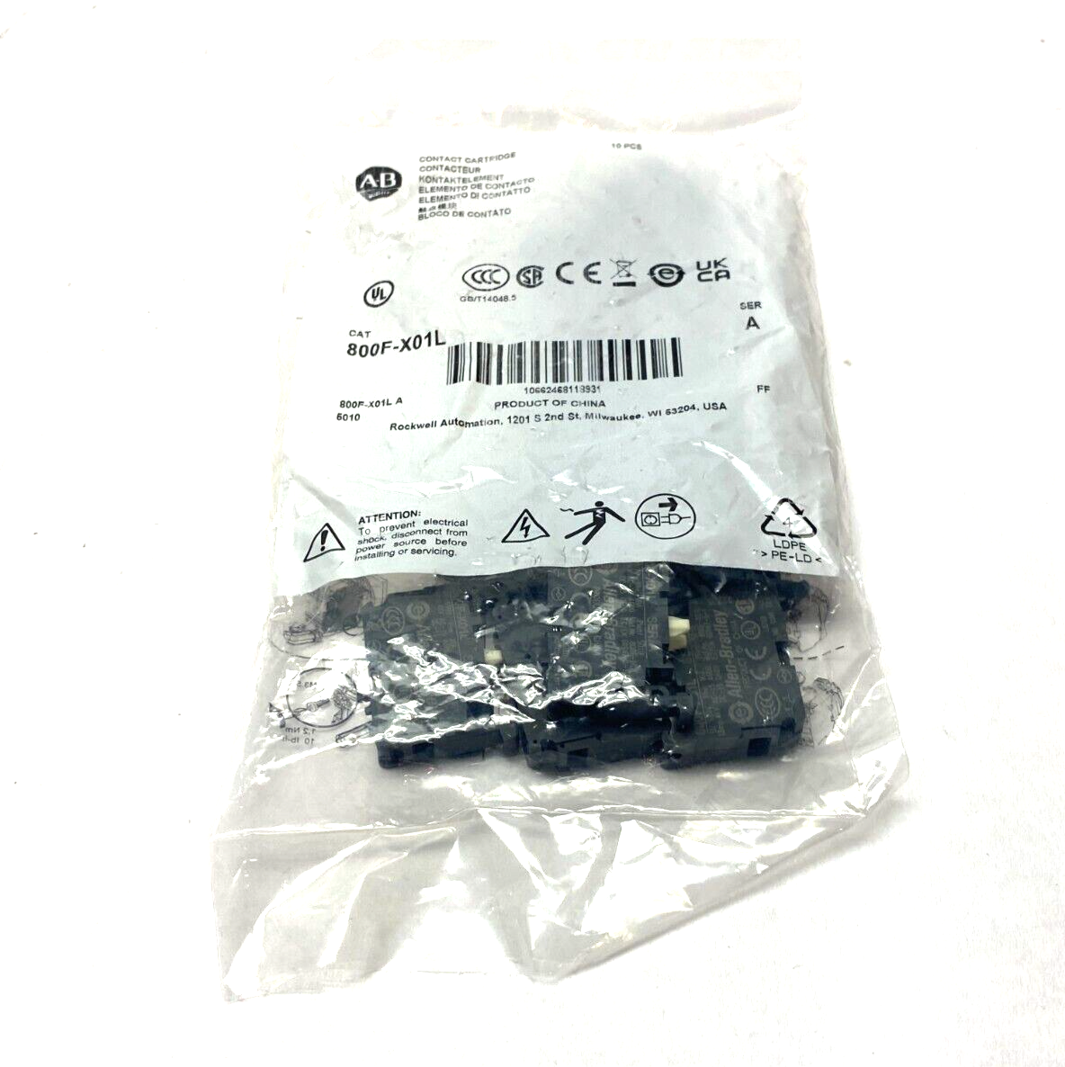 Allen Bradley 800F-X01L Ser. A Auxiliary Contact Block 22mm PKG OF 10 - Maverick Industrial Sales