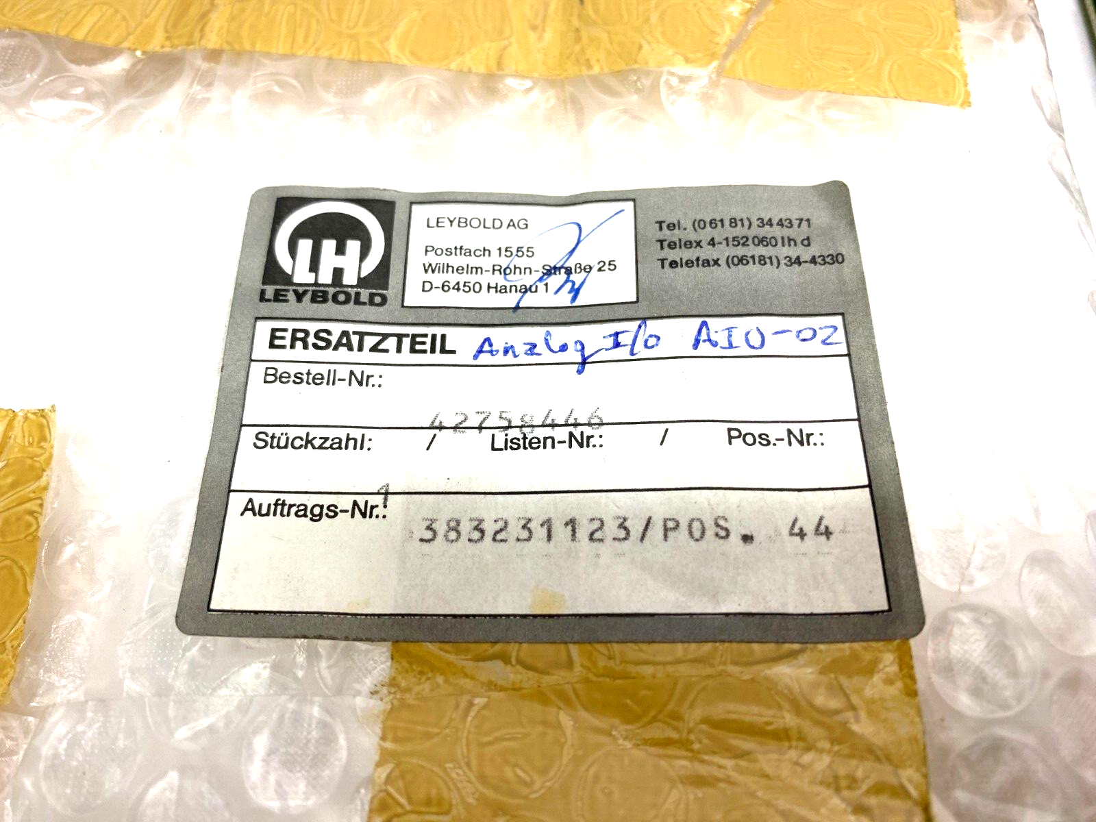 Leybold Leycom AIO-02 Analog I/O Acquisition Card Unit Circuit Board 4.275-8446 - Maverick Industrial Sales