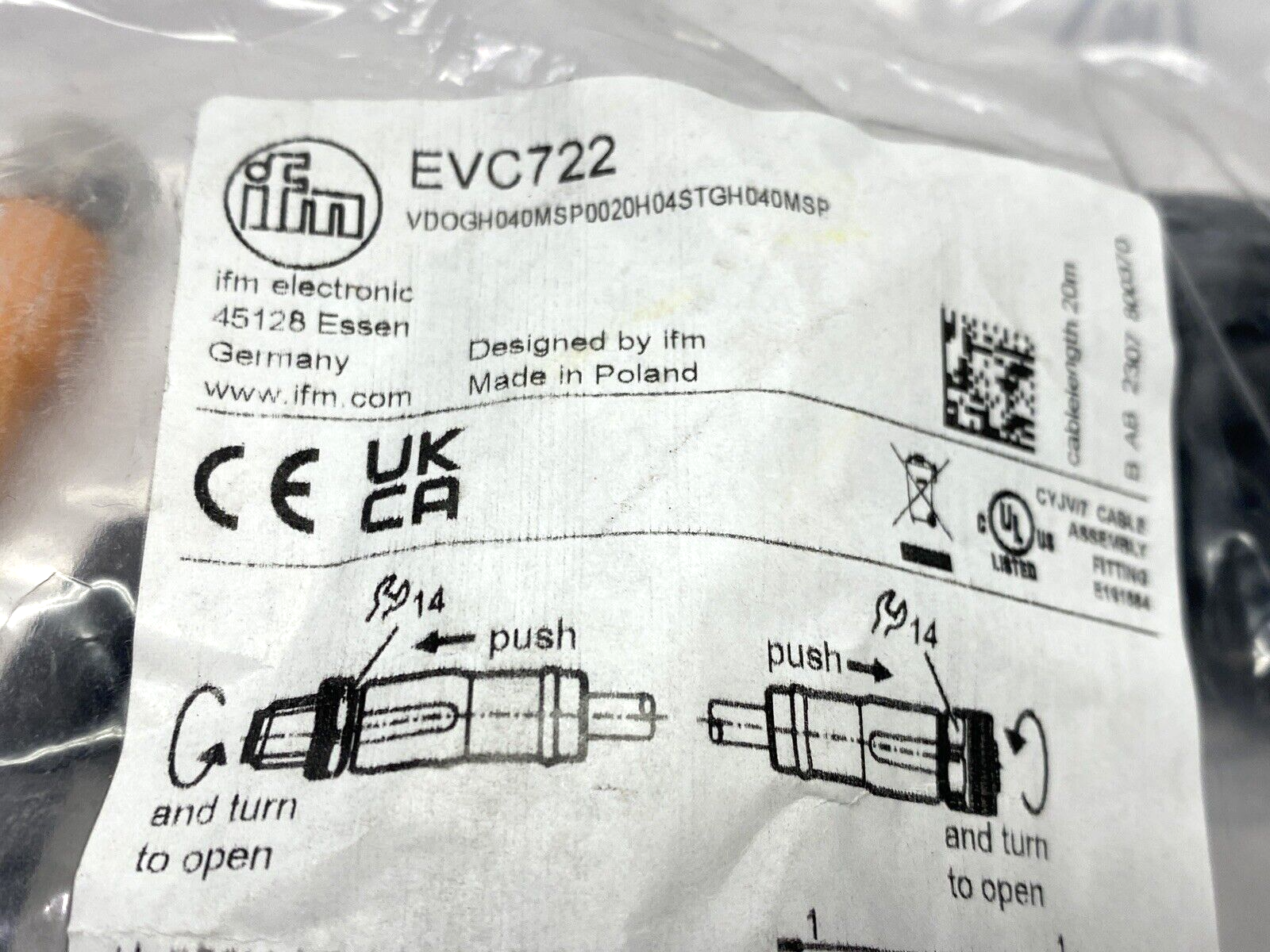 IFM EVC722 M12 Male to Female 20m Cable Assembly VDOGH040MSP0020H04STGH040MSP - Maverick Industrial Sales