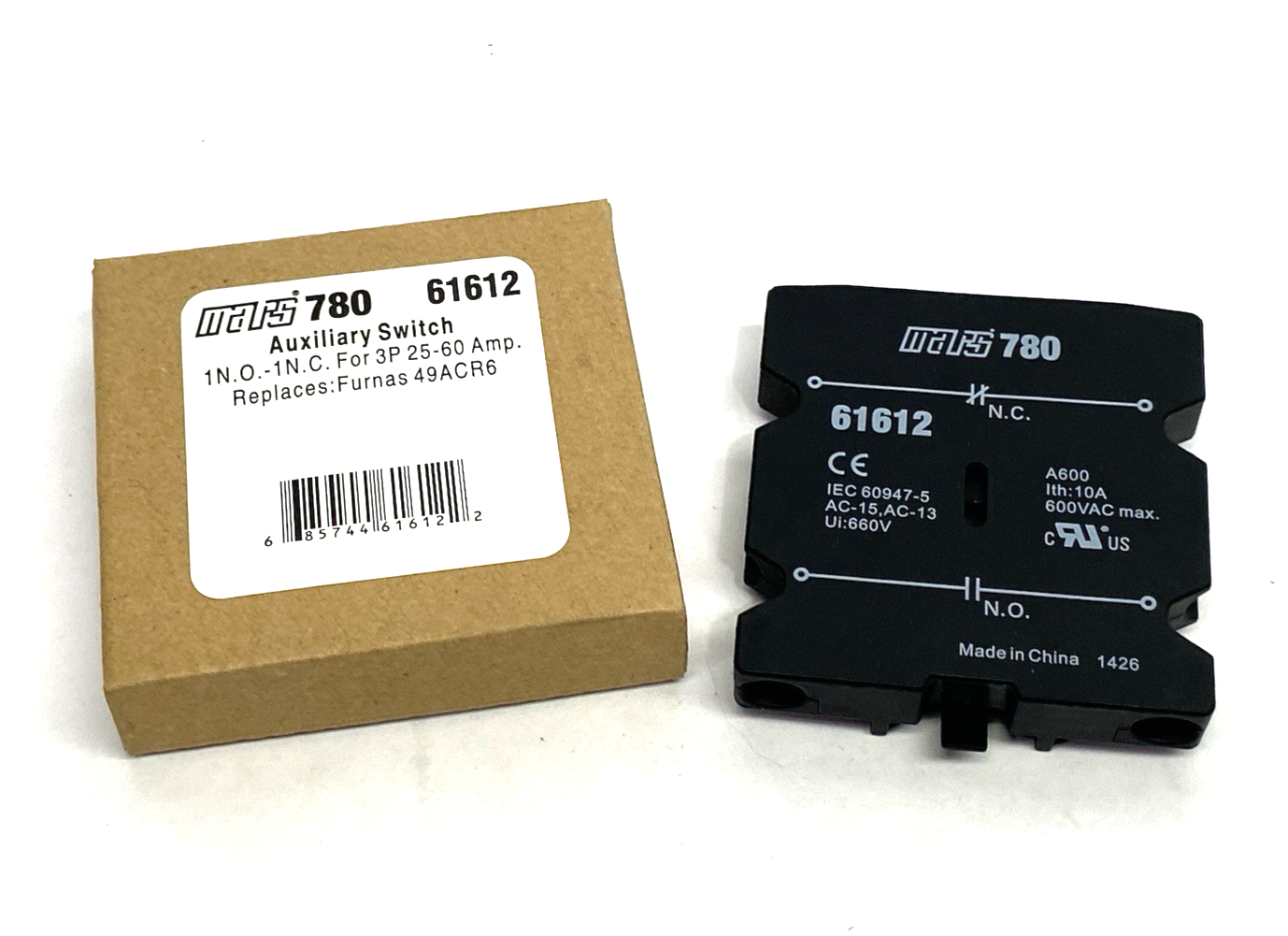 61612 | Mars Auxiliary Switch 1N.O. - 1N.C. for 3P 25-60Amp, Furnas 49ACR6 - New – Open box - Maverick Industrial Sales