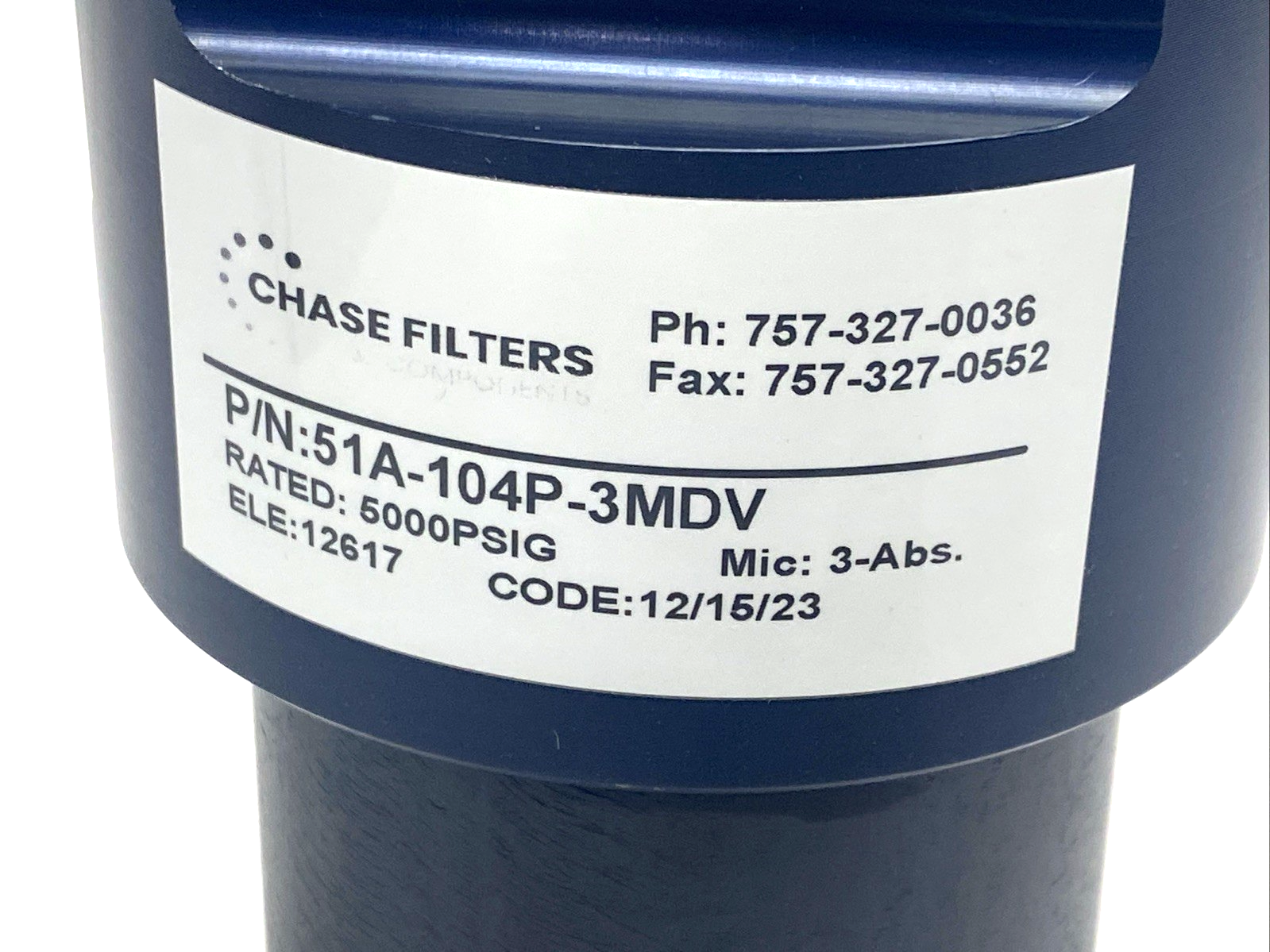 Chase Filters 51A-104P-3MDV T-Type Filter 5000 PSIG - Maverick Industrial Sales