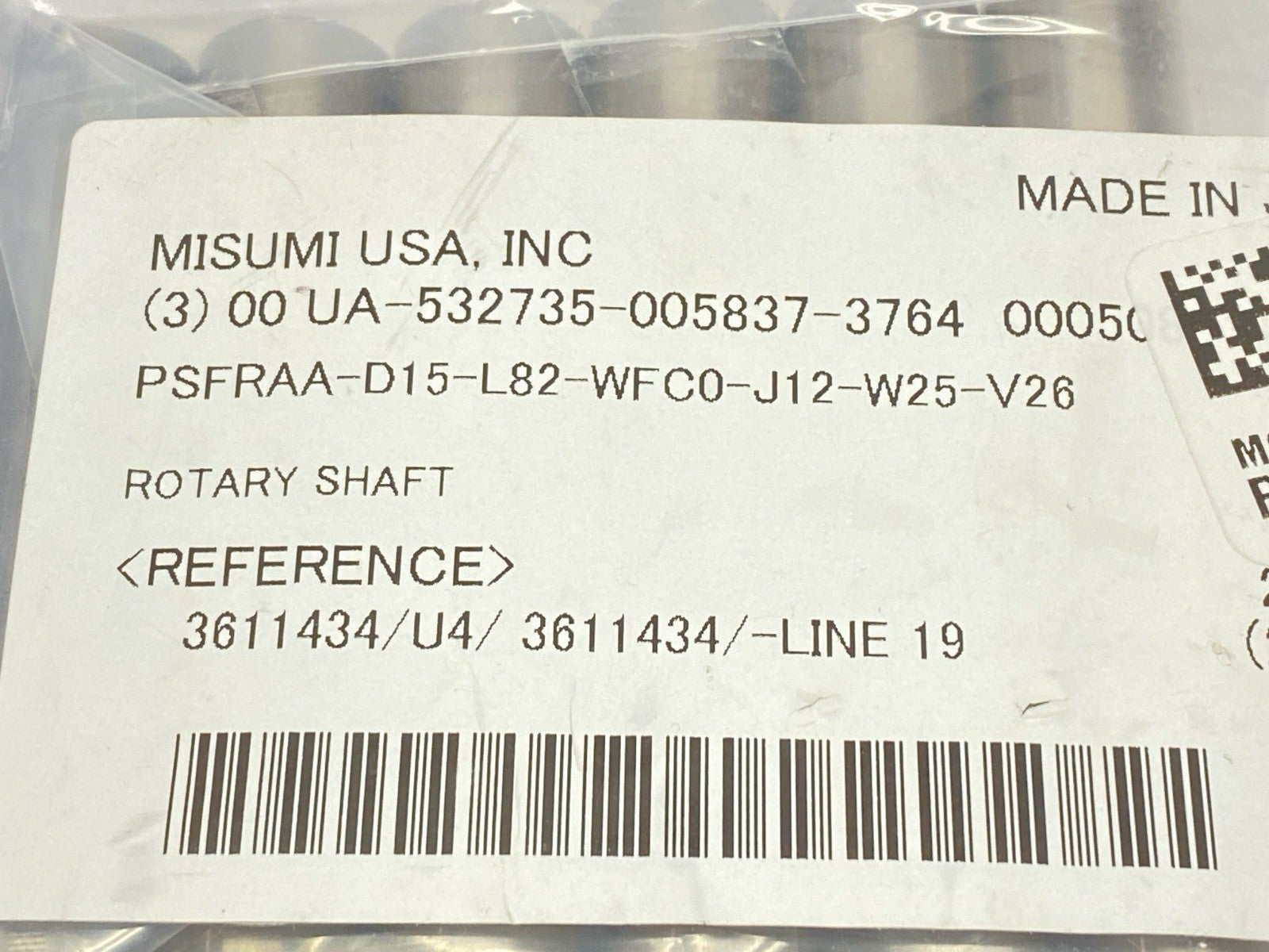 PSFRAA-D15-L82-WFC0-J12-W25-V26 | MiSUMi Rotary Shafts 15mm Dia 82mm L LOT OF 6 - New - Maverick Industrial Sales
