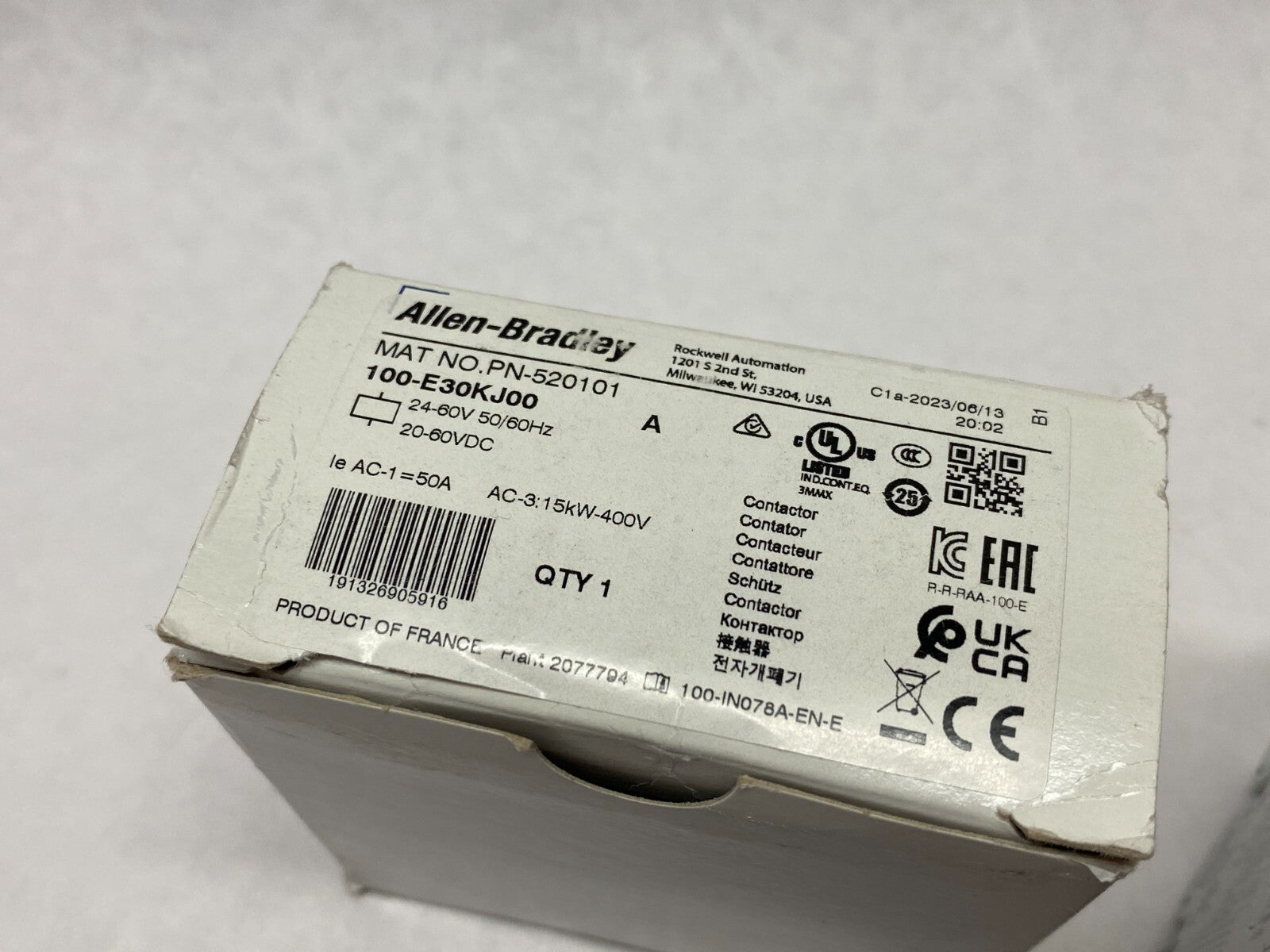 Allen Bradley 100-E30KJ00 Ser. A Non-Reversing Contactor 24-60V BROKEN MOUNT - Maverick Industrial Sales