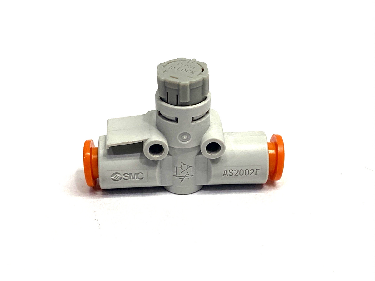 AS2002F-07 | SMC Inline Speed Control Pneumatic Fitting, 1/4" Tube O.D. LOT OF 3 - Used - Maverick Industrial Sales