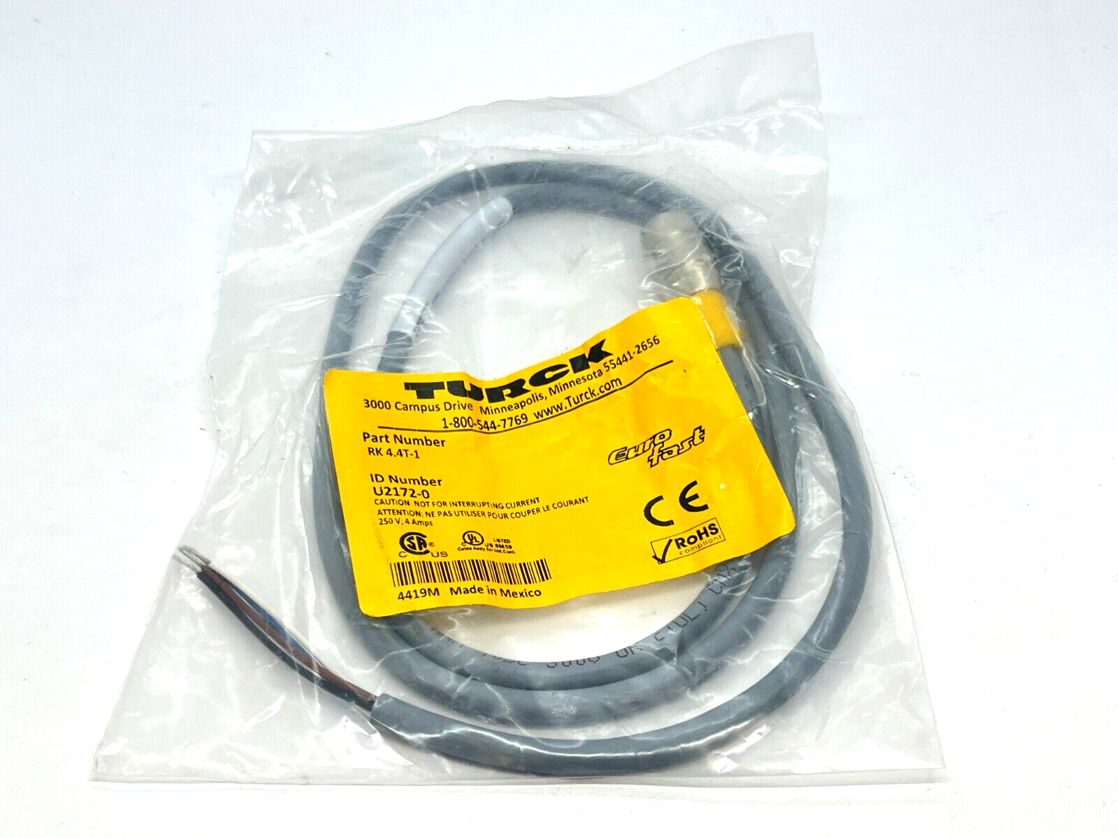 Turck RSC 8T-2 Eurofast Cordset M12 Male 2M Length U2143-66 - Maverick Industrial Sales