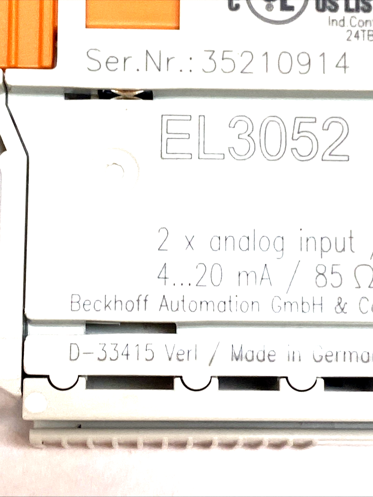 EL3052 | Beckhoff EtherCAT 2-Channel Analog Input Terminal 4-20mA 12Bit Module - Used - Maverick Industrial Sales