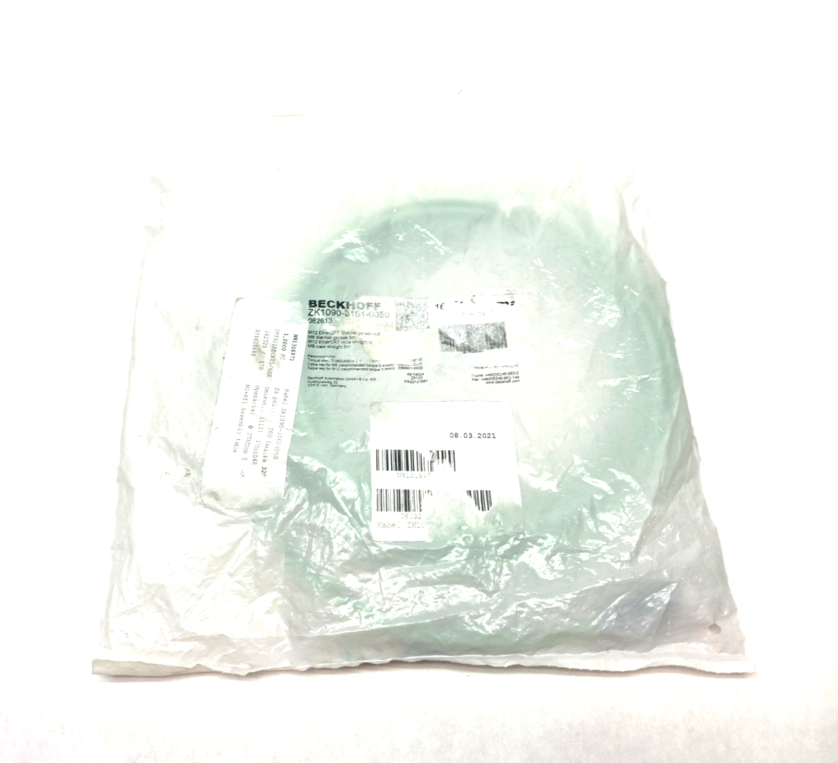 Beckhoff ZK1090-3161-0050 Double Ended EtherCAT Cable M12 to M8 4-Pin 082613 - Maverick Industrial Sales