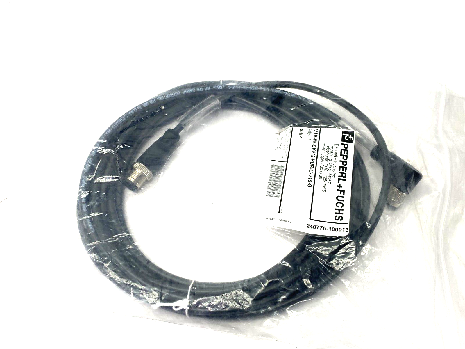 Pepperl+Fuchs V15-W-BK5M-PUR-U-V15-G M12 5-Pin Angle Female - Male 240776-100013 - Maverick Industrial Sales