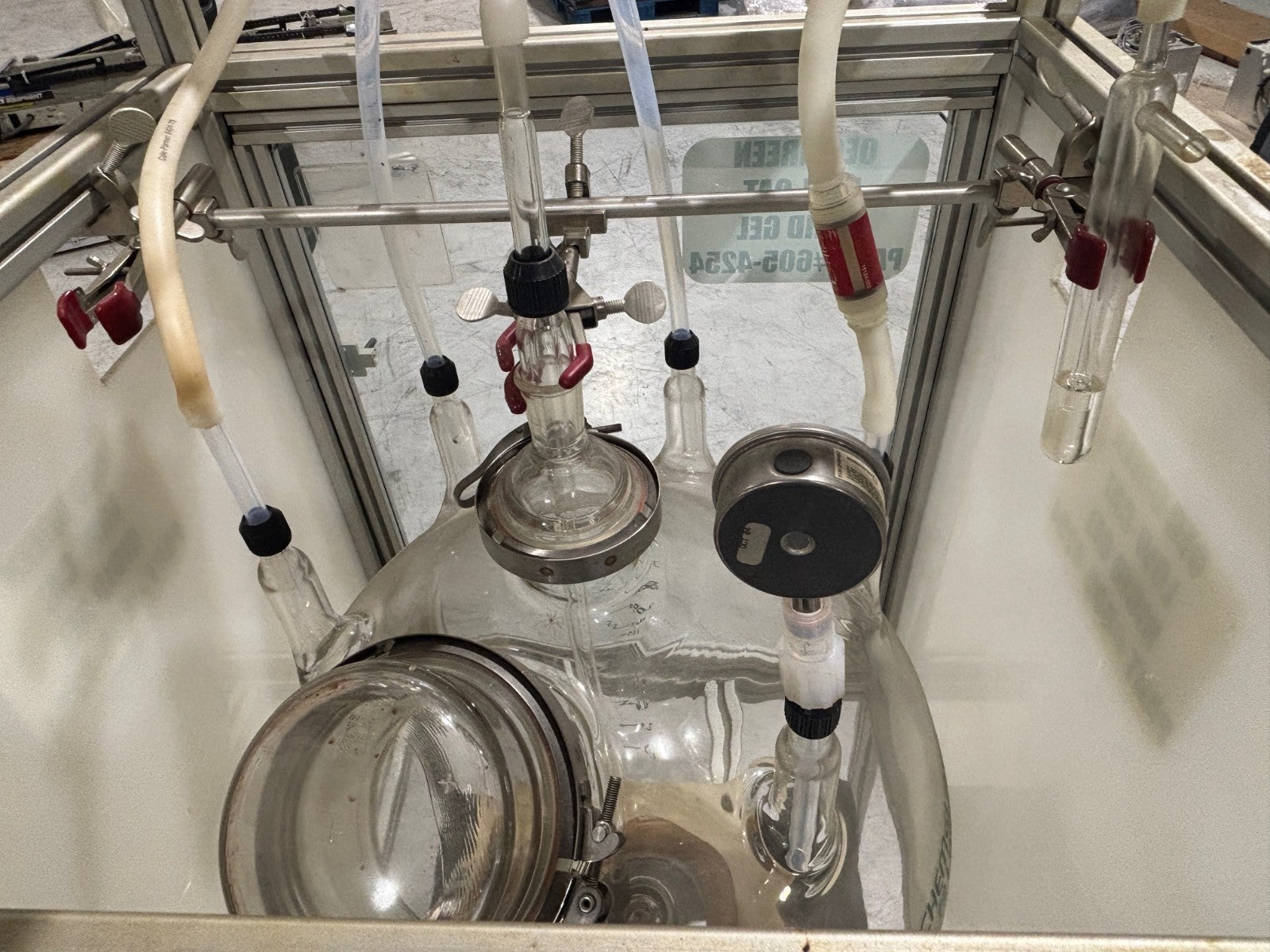 72L | Chemglass Lab Reactor Flask with varios fixtures and attachments, 72 Liter - Used - Maverick Industrial Sales