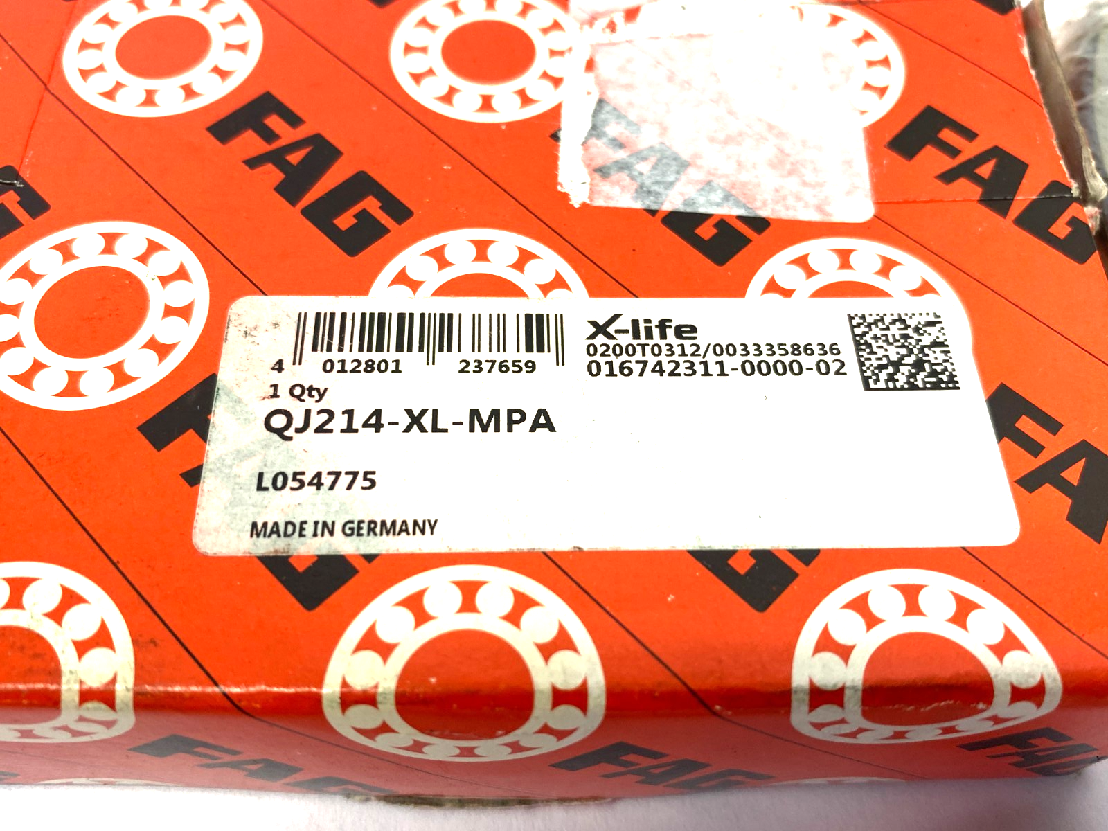 QJ214-XL-MPA | Fag X-life Four-Point Contact Bearing Solid Brass Cage 125mm OD - New – Open box - Maverick Industrial Sales