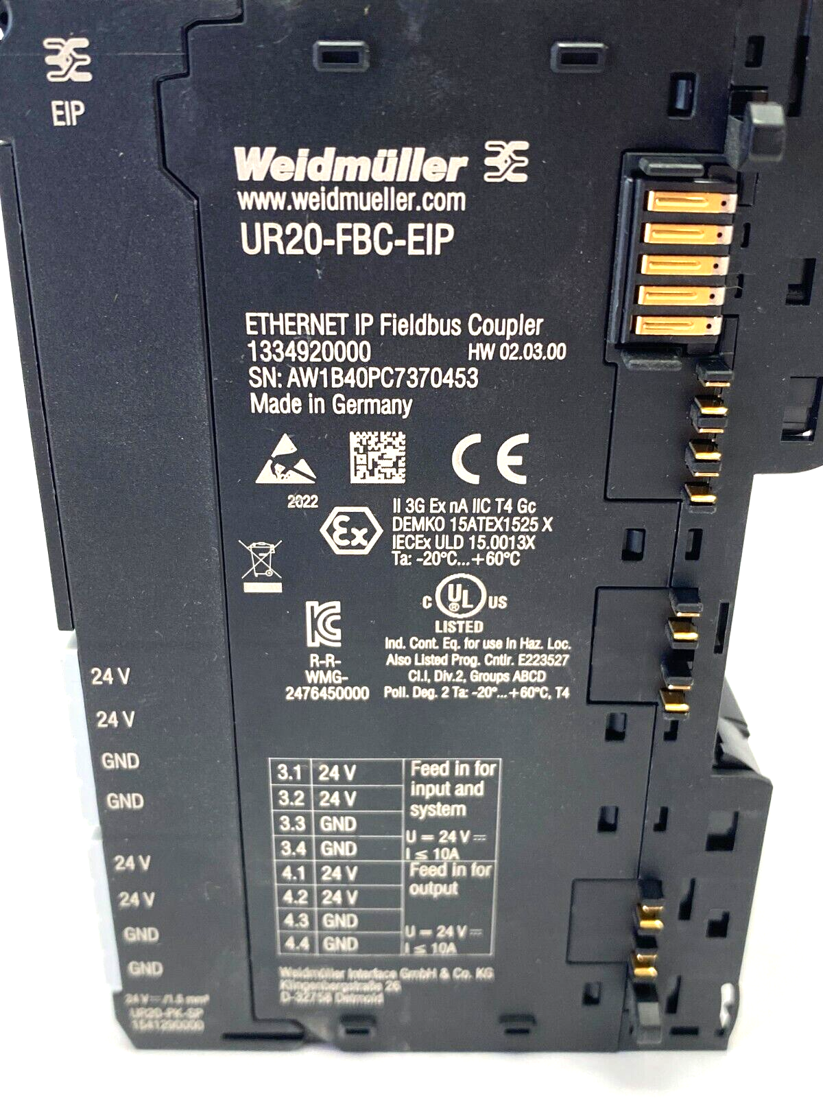 Weidmüller 1334920000 Remote I/O Fieldbus Coupler UR20-FBC-EIP NO END PLATE - Maverick Industrial Sales