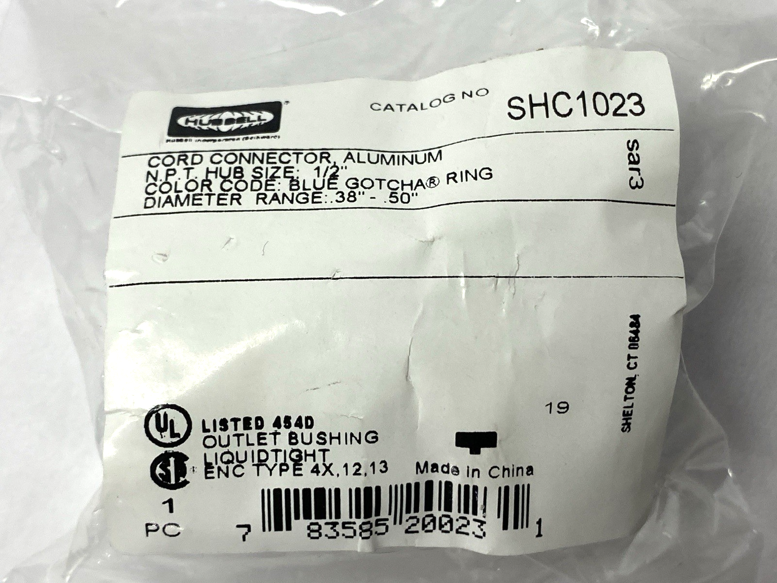 SHC1023 | Hubbell Cord Connector 1/2" NPT 0.38"-0.50" - New - Maverick Industrial Sales