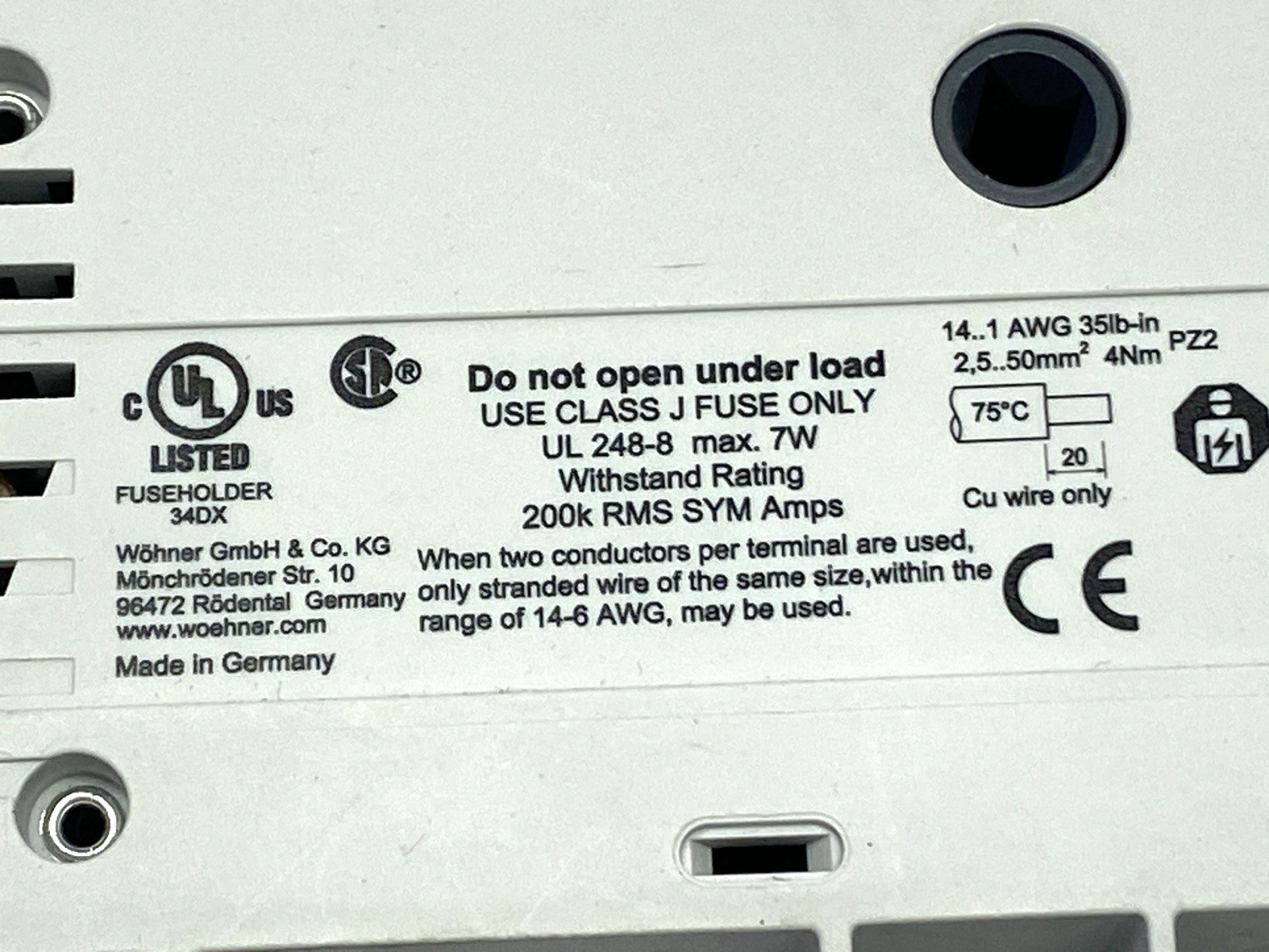 Wohner AJC60 Fuse Holder Class J 60A 600V - Maverick Industrial Sales